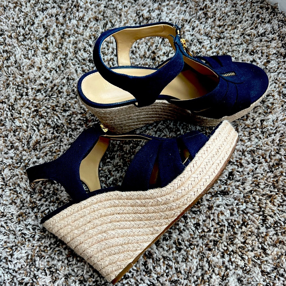 Michael Kors Navy Blue Wedge Sandals- Women’s Size 9.5